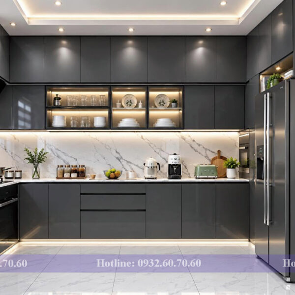 Thi Công Tủ Bếp Hiện Đại – Dấu Ấn Xám Than Tinh Tế